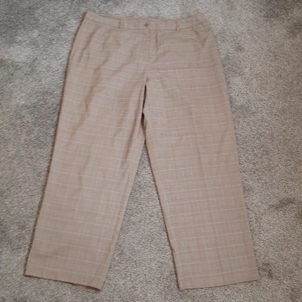 DRESSBARN WOMAN, Tan Plaid High Rise Straight Leg Career Pants; Size 18W
